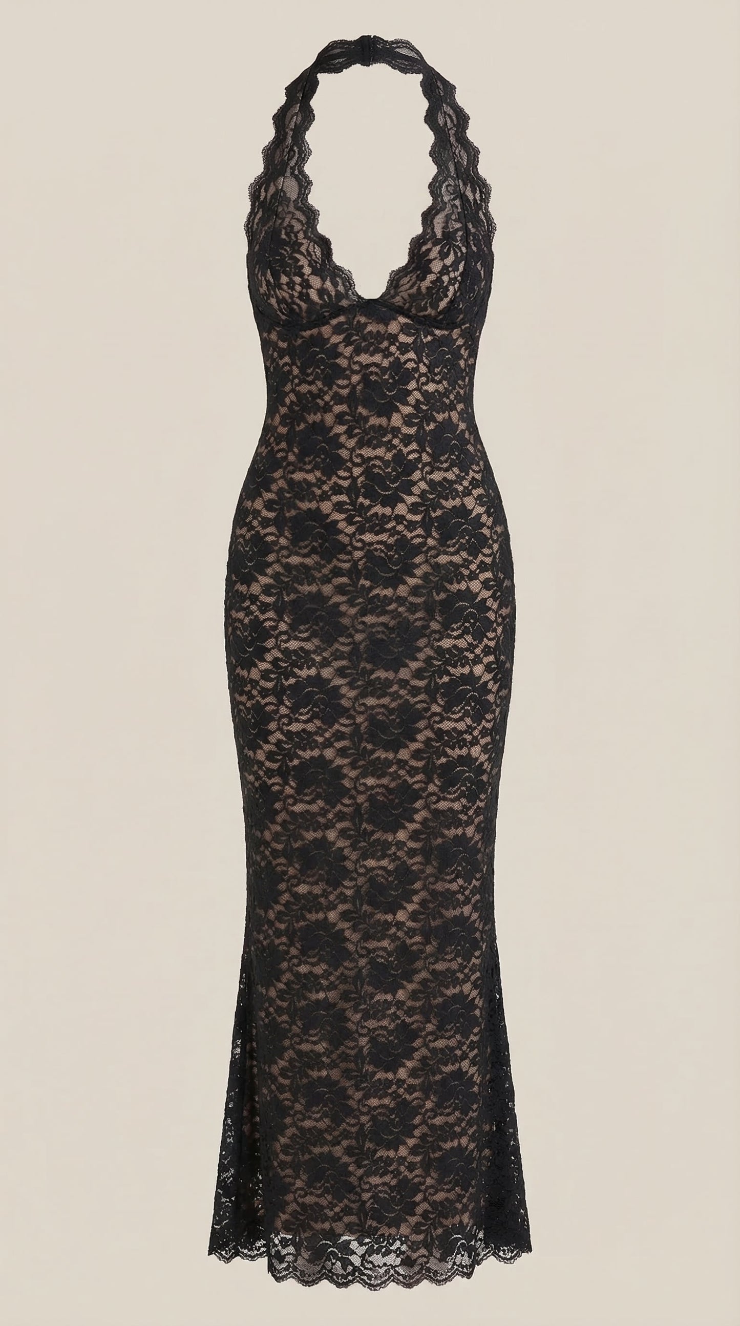 Vestido Maxi Roxanne de Encaje con Escote Halter