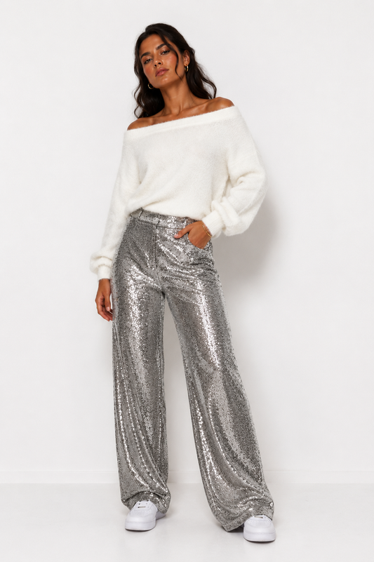 Blanca - Pantalones con purpurina