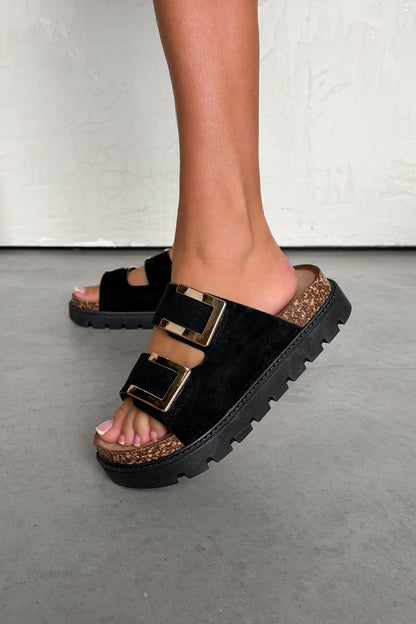 Sandalias Diana con Hebilla Dorada - Negro