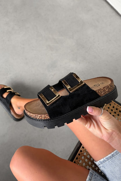 Sandalias Diana con Hebilla Dorada - Negro
