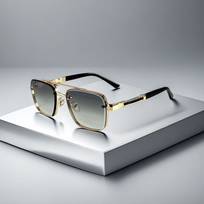 Alma Cruz Gafas de sol aviador con montura dorada y cristales degradados, estilo cuadrado.