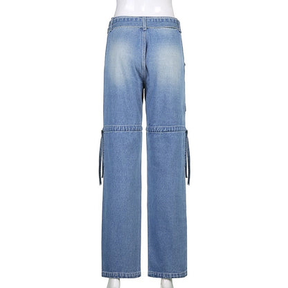 Pantalones vaqueros cargo de pierna ancha Alma Cruz con cordones ajustables en los tobillos y múltiples bolsillos.