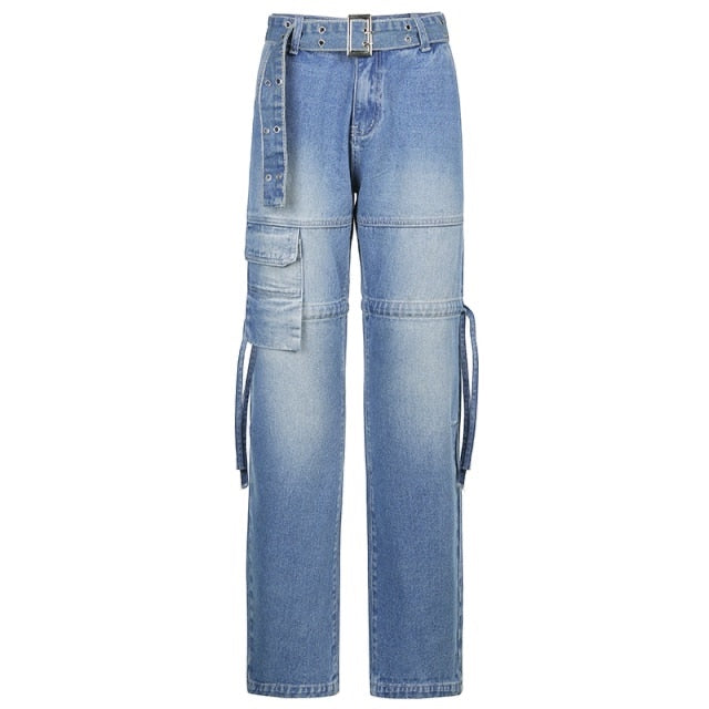 Pantalones vaqueros cargo de pierna ancha Alma Cruz con cinturón y cordones ajustables en los tobillos