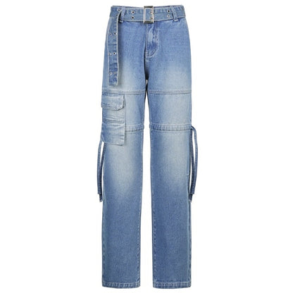 Pantalones vaqueros cargo de pierna ancha Alma Cruz con cinturón y cordones ajustables en los tobillos