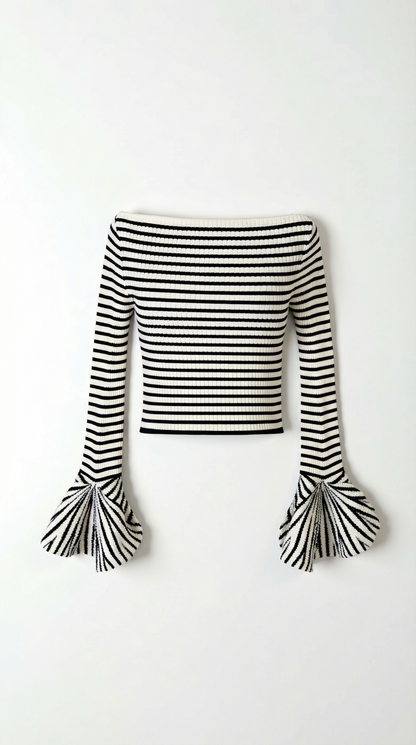 Top Anna de Hombros Descubiertos con Rayas Finas