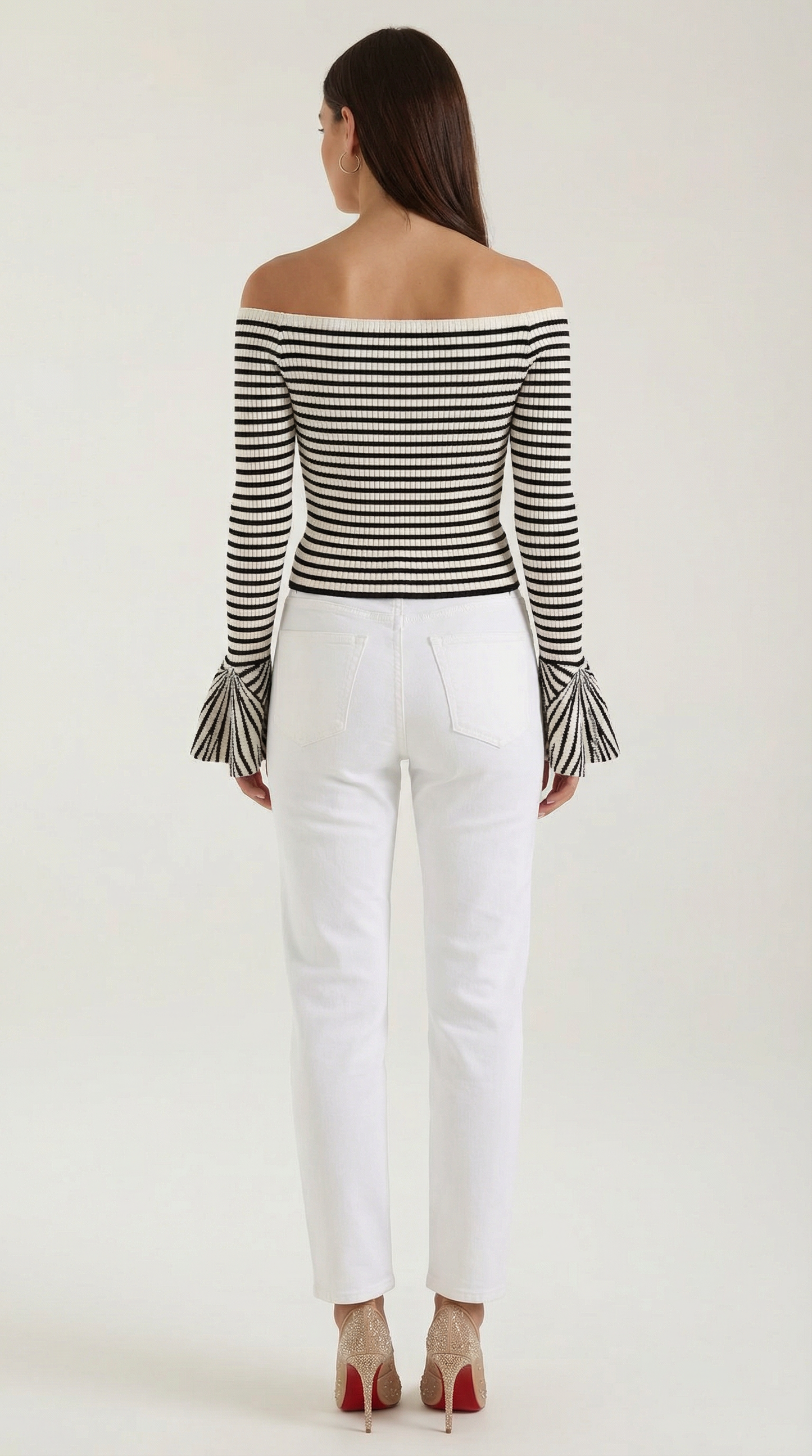 Top Anna de Hombros Descubiertos con Rayas Finas