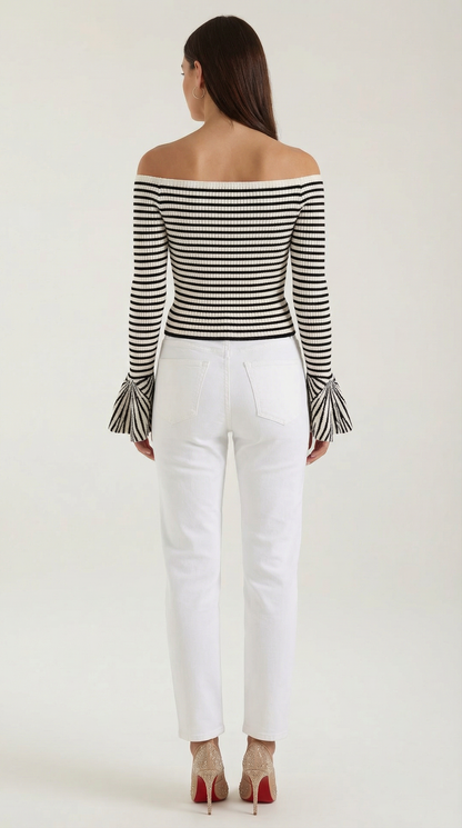 Top Anna de Hombros Descubiertos con Rayas Finas