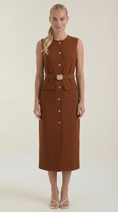 Vestido Midi Arlene con Botones Dorados
