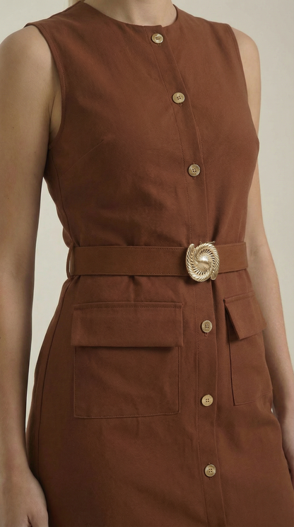 Vestido Midi Arlene con Botones Dorados