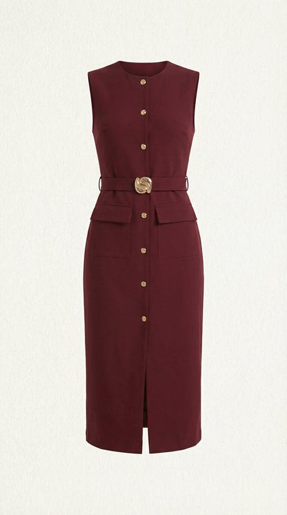 Vestido Midi Arlene con Botones Dorados