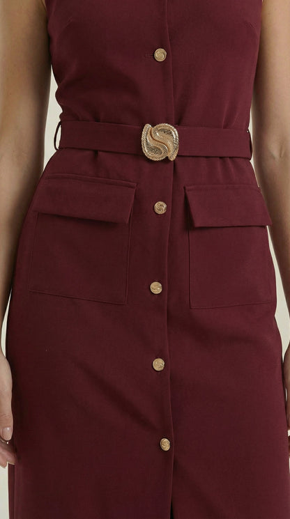 Vestido Midi Arlene con Botones Dorados