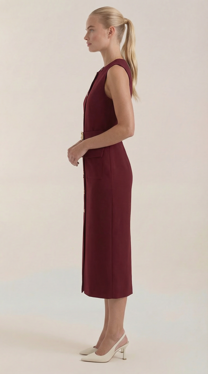 Vestido Midi Arlene con Botones Dorados