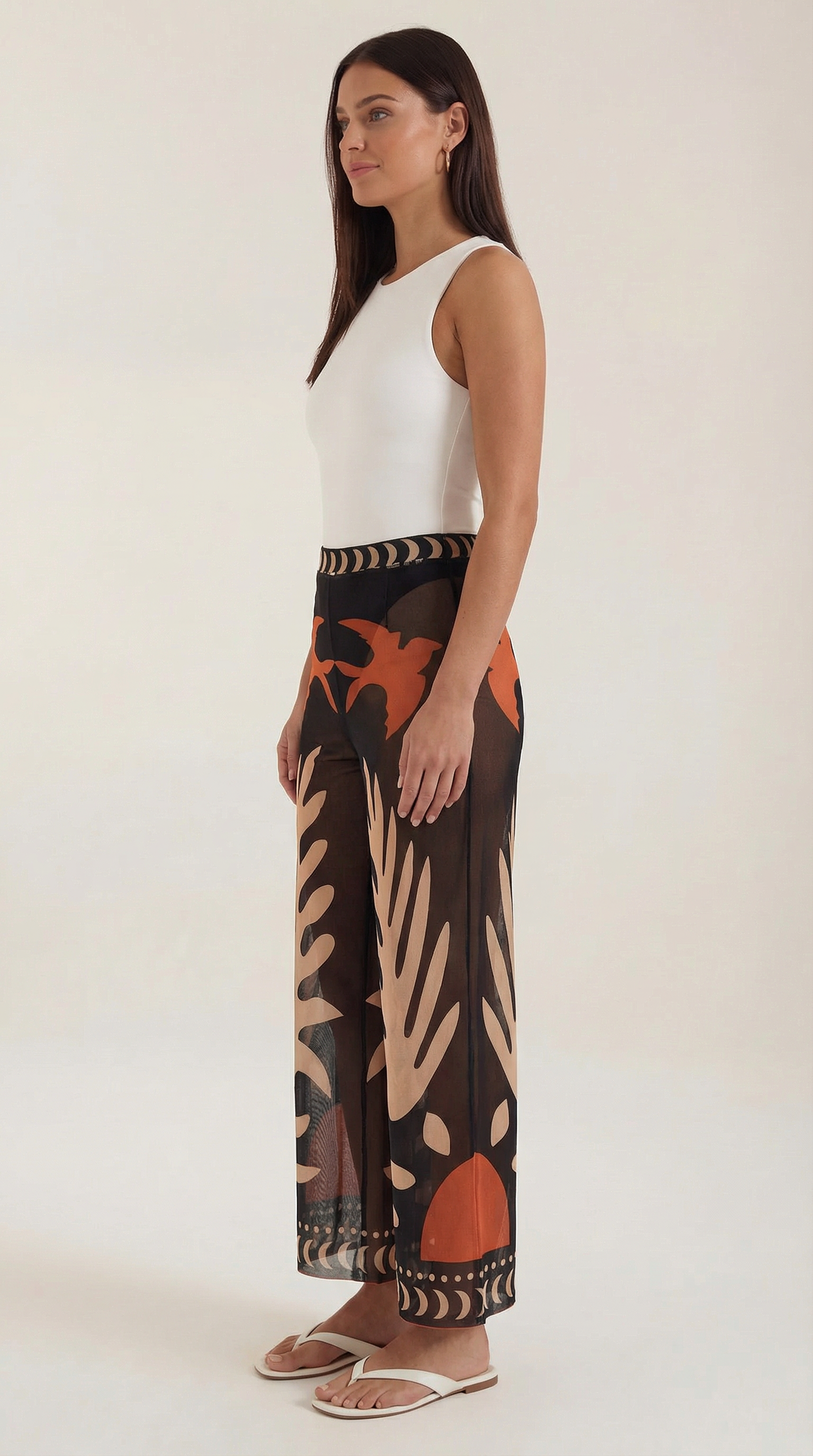 Pantalón Beth de Malla con Estampado Tropical