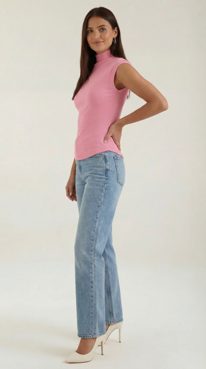 Top Cassandra de Punto Canalé con Cuello Alto