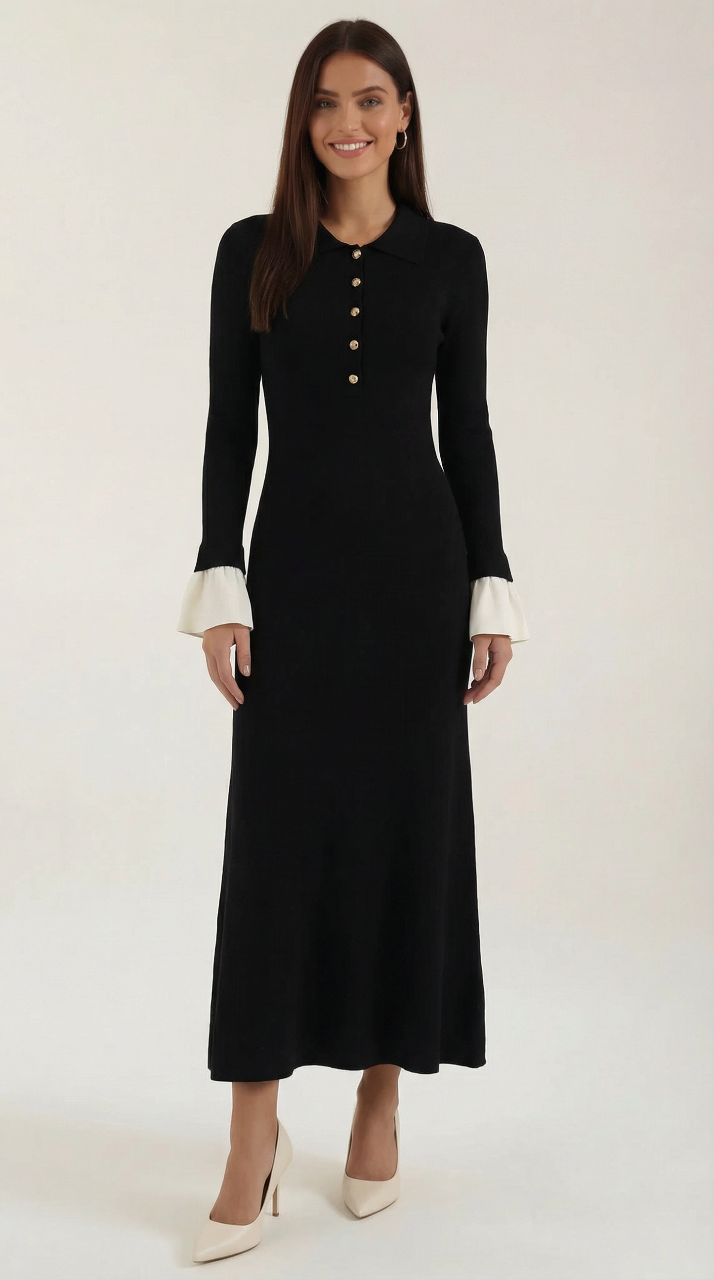 Vestido Maxi Charlotte de Punto con Cuello Polo