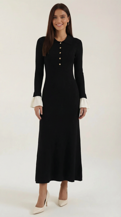 Vestido Maxi Charlotte de Punto con Cuello Polo