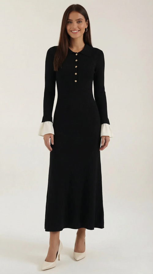 Vestido Maxi Charlotte de Punto con Cuello Polo