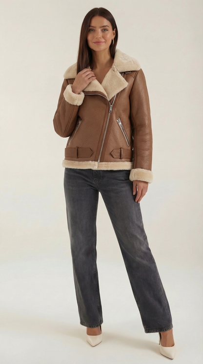Chaqueta Biker Christine con Cuello de Borreguito