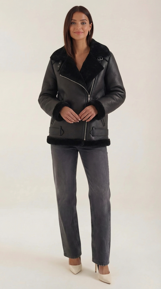 Chaqueta Biker Christine con Cuello de Borreguito