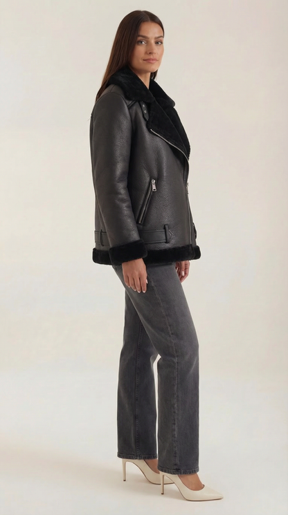 Chaqueta Biker Christine con Cuello de Borreguito