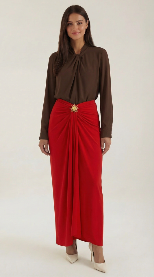 Falda Maxi Cleo con Drapé Fluido