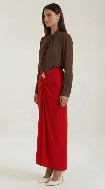 Falda Maxi Cleo con Drapé Fluido