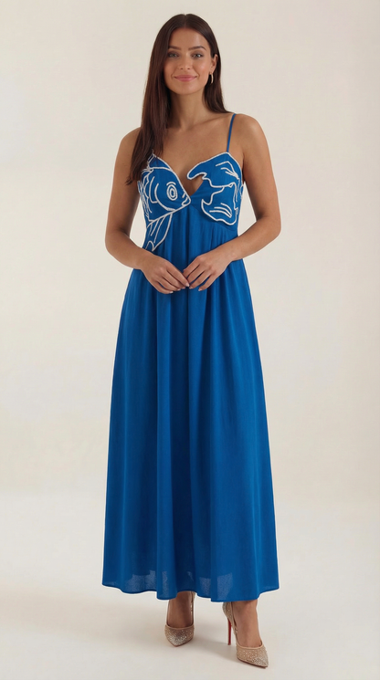 Vestido Maxi Deborah con Motivo de Pez