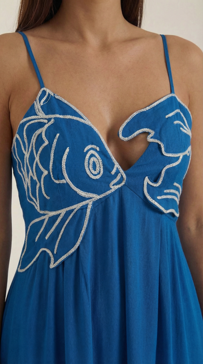 Vestido Maxi Deborah con Motivo de Pez