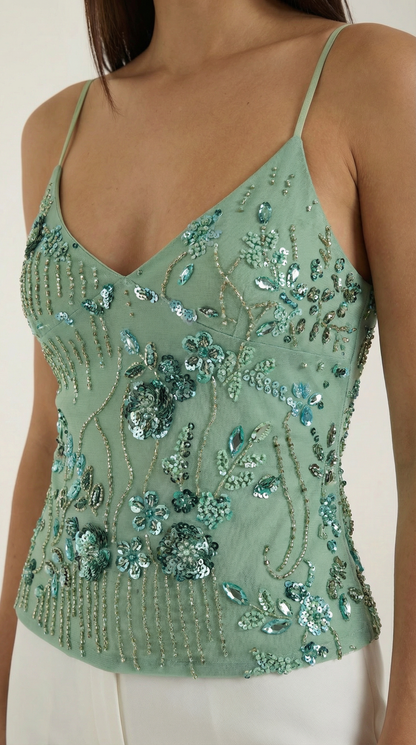Top Dottie de Lentejuelas con Escote en V