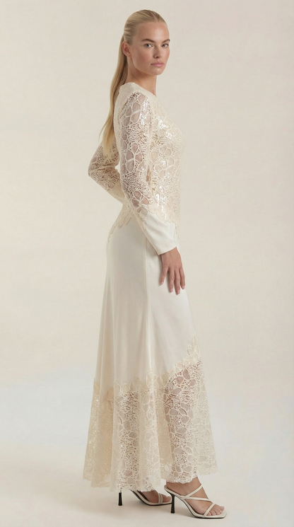 Vestido Maxi Elise con Lentejuelas y Encaje