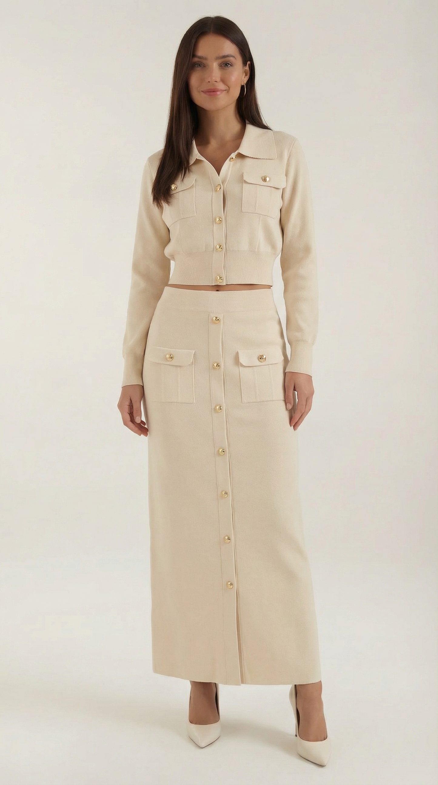Conjunto Evelyn de Punto con Chaqueta y Falda Maxi