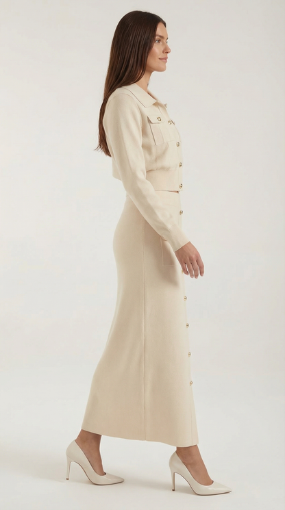 Conjunto Evelyn de Punto con Chaqueta y Falda Maxi