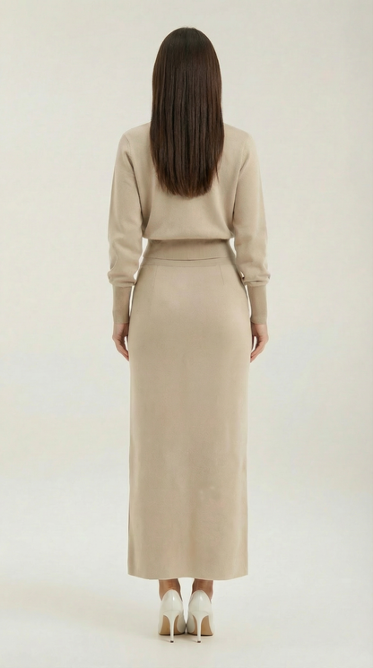 Conjunto Evelyn de Punto con Chaqueta y Falda Maxi