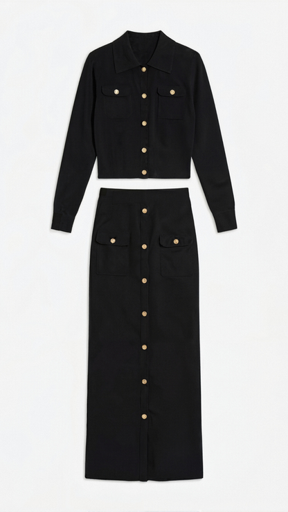Conjunto Evelyn de Punto con Chaqueta y Falda Maxi