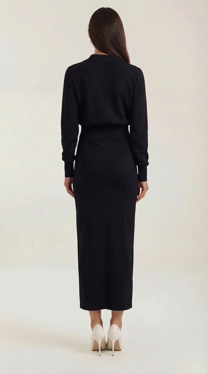 Conjunto Evelyn de Punto con Chaqueta y Falda Maxi