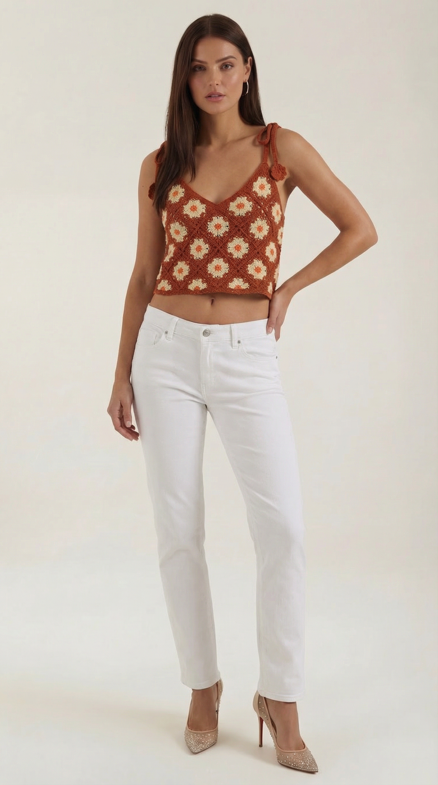 Top Gretchen de Crochet con Estampado Floral