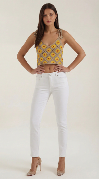 Top Gretchen de Crochet con Estampado Floral