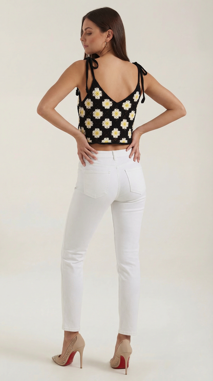 Top Gretchen de Crochet con Estampado Floral