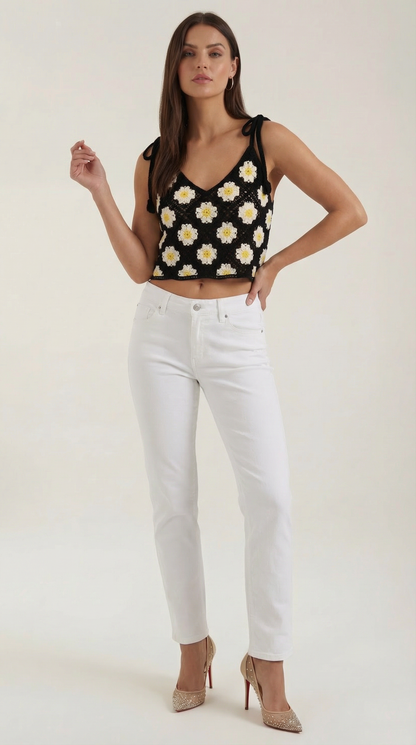 Top Gretchen de Crochet con Estampado Floral