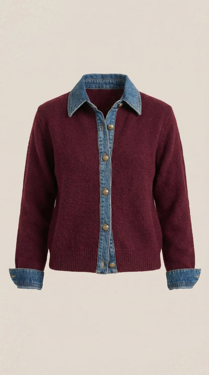 Cárdigan Jody de Punto con Cuello Denim