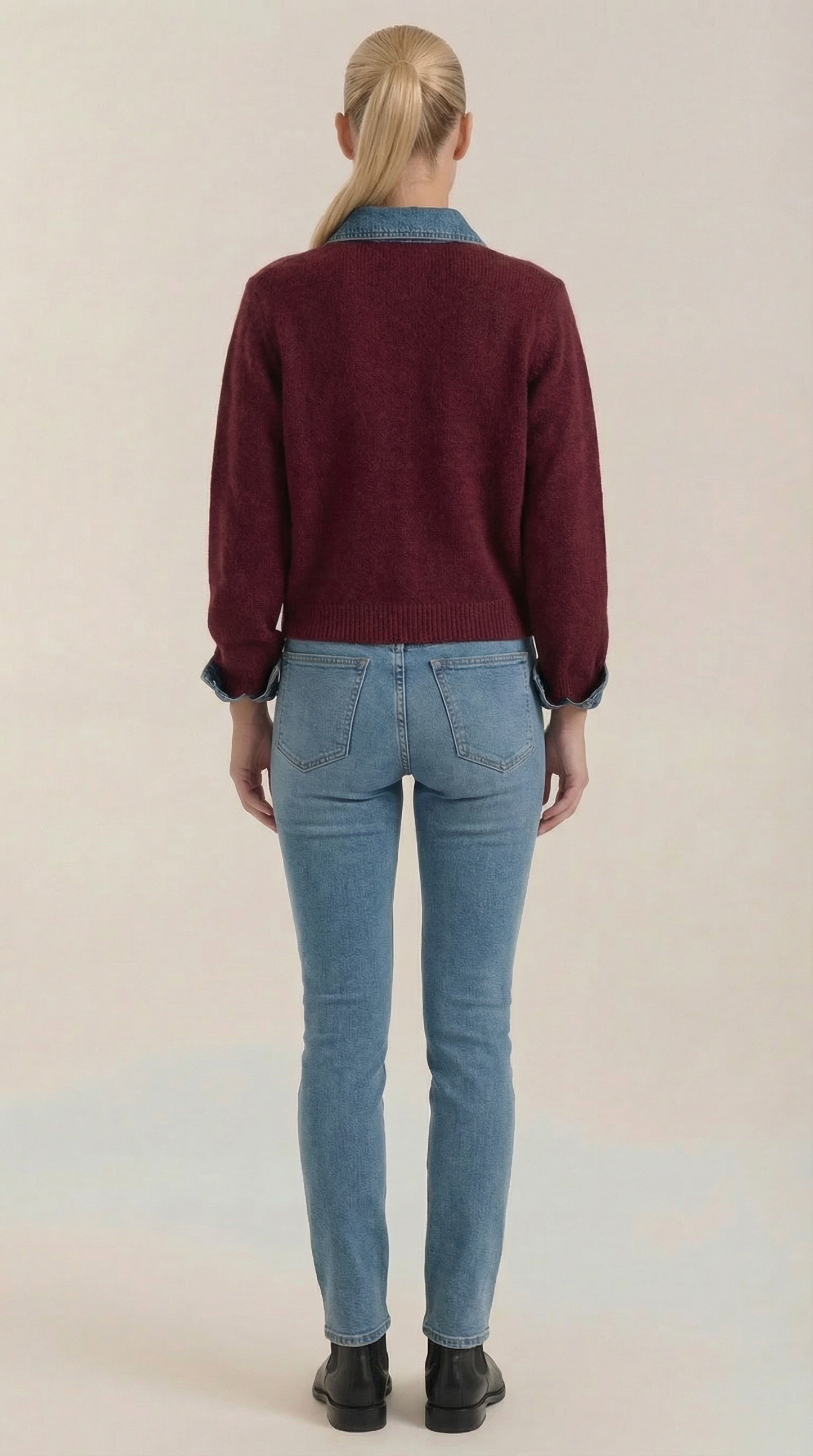 Cárdigan Jody de Punto con Cuello Denim