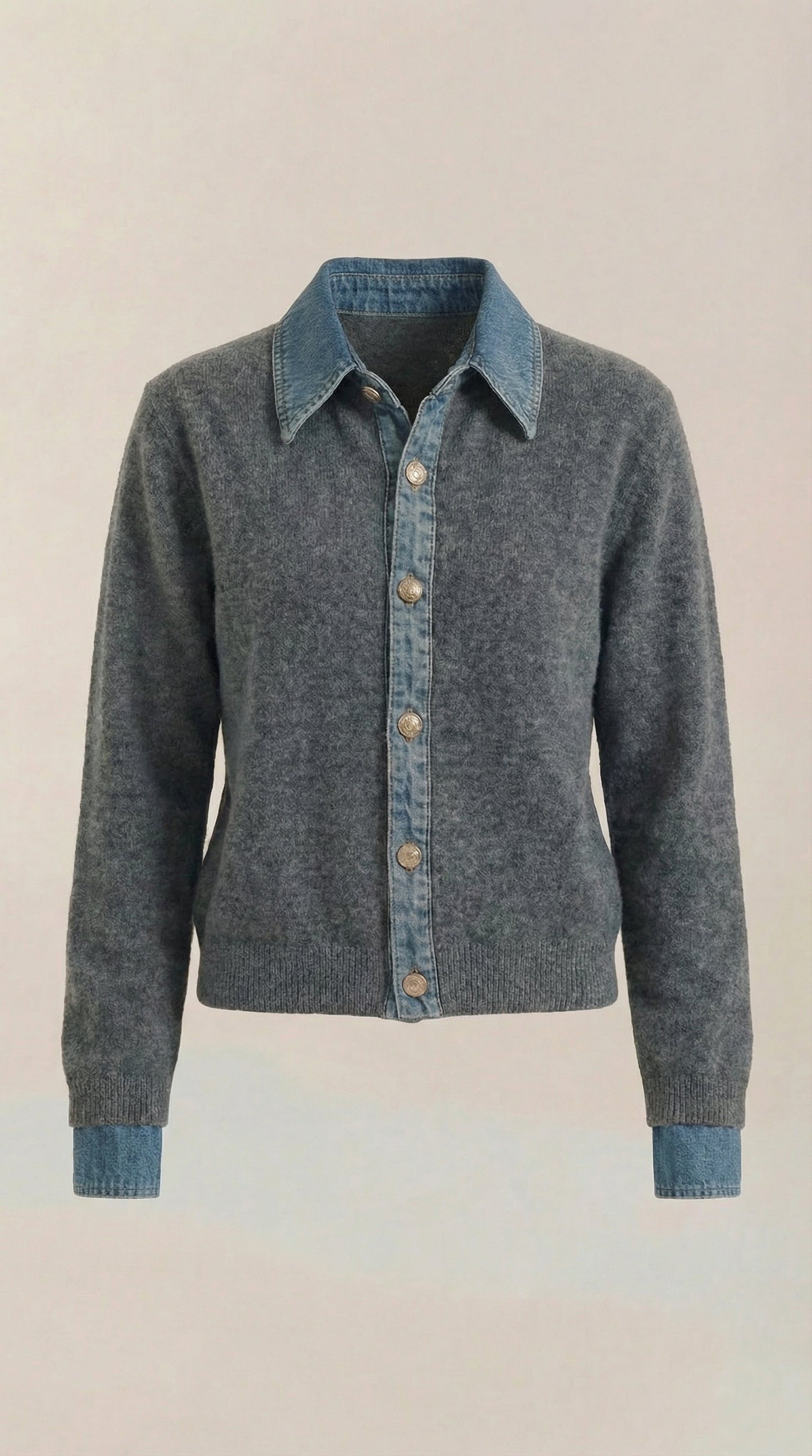Cárdigan Jody de Punto con Cuello Denim