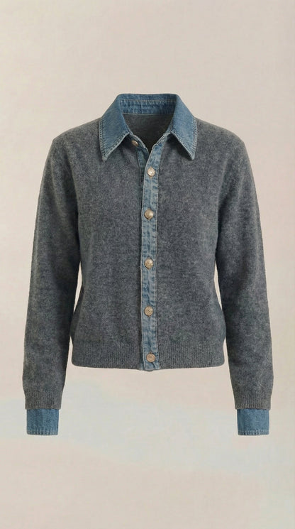 Cárdigan Jody de Punto con Cuello Denim