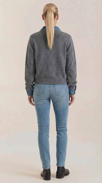 Cárdigan Jody de Punto con Cuello Denim