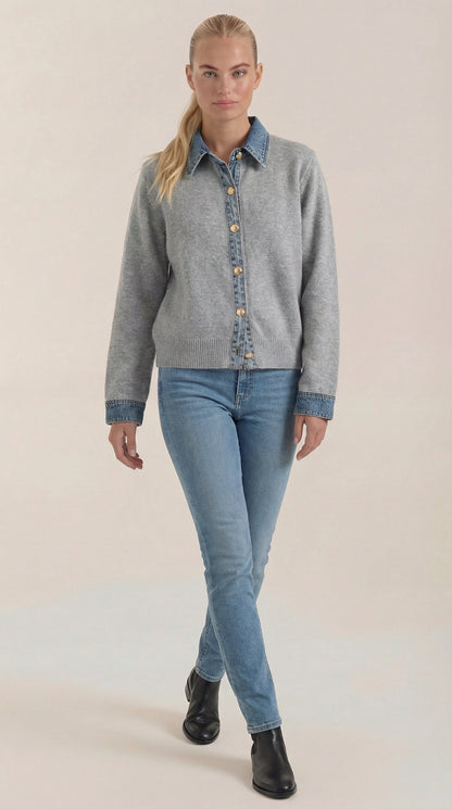 Cárdigan Jody de Punto con Cuello Denim