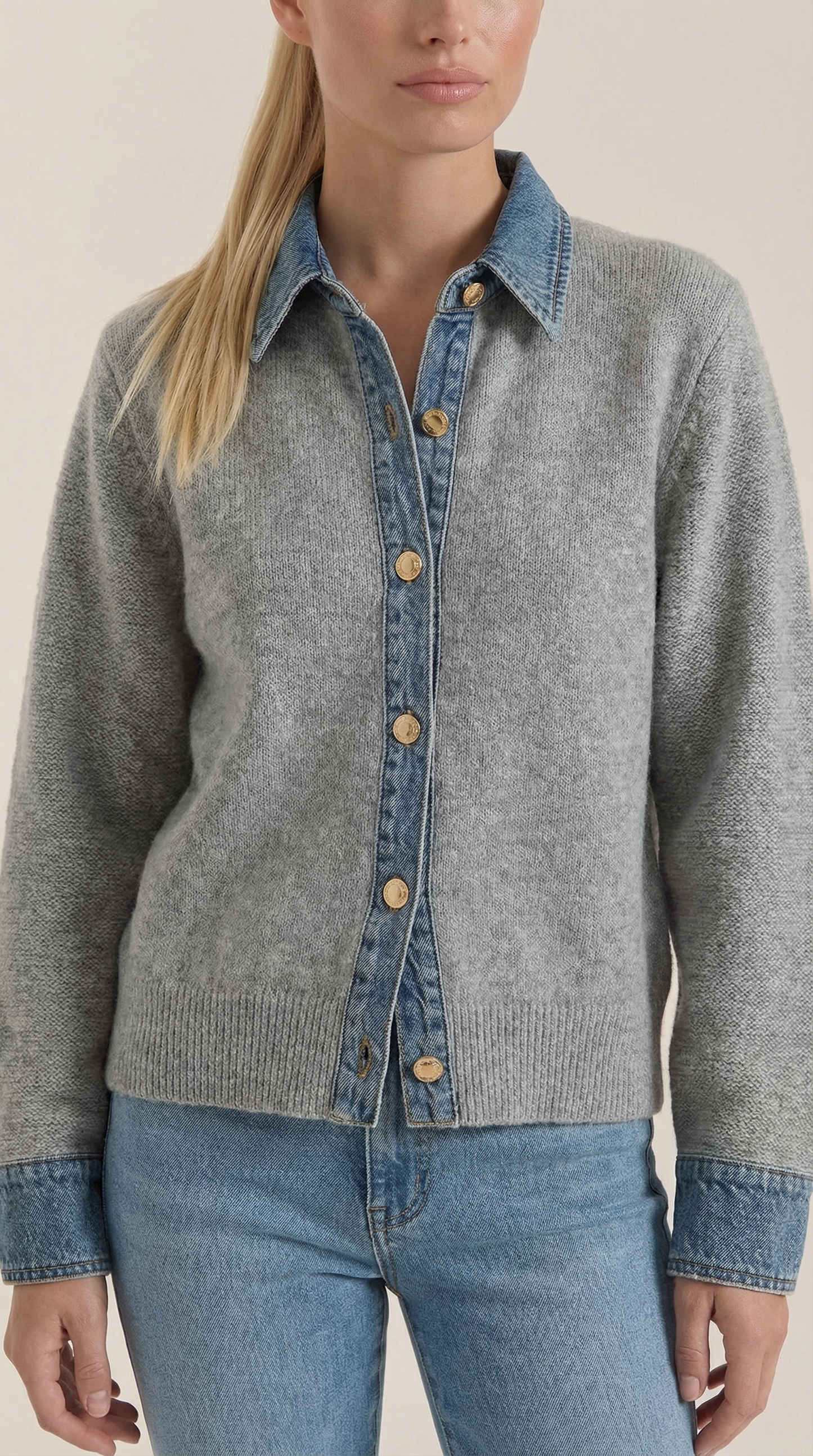 Cárdigan Jody de Punto con Cuello Denim