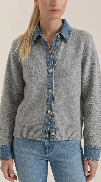 Cárdigan Jody de Punto con Cuello Denim