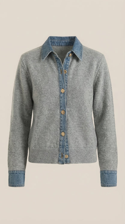 Cárdigan Jody de Punto con Cuello Denim