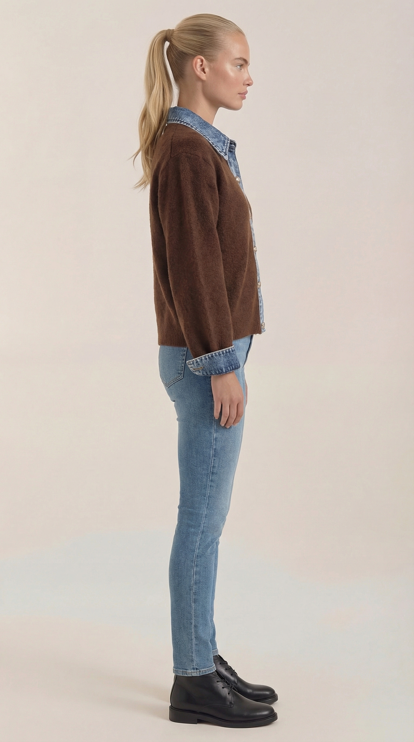 Cárdigan Jody de Punto con Cuello Denim