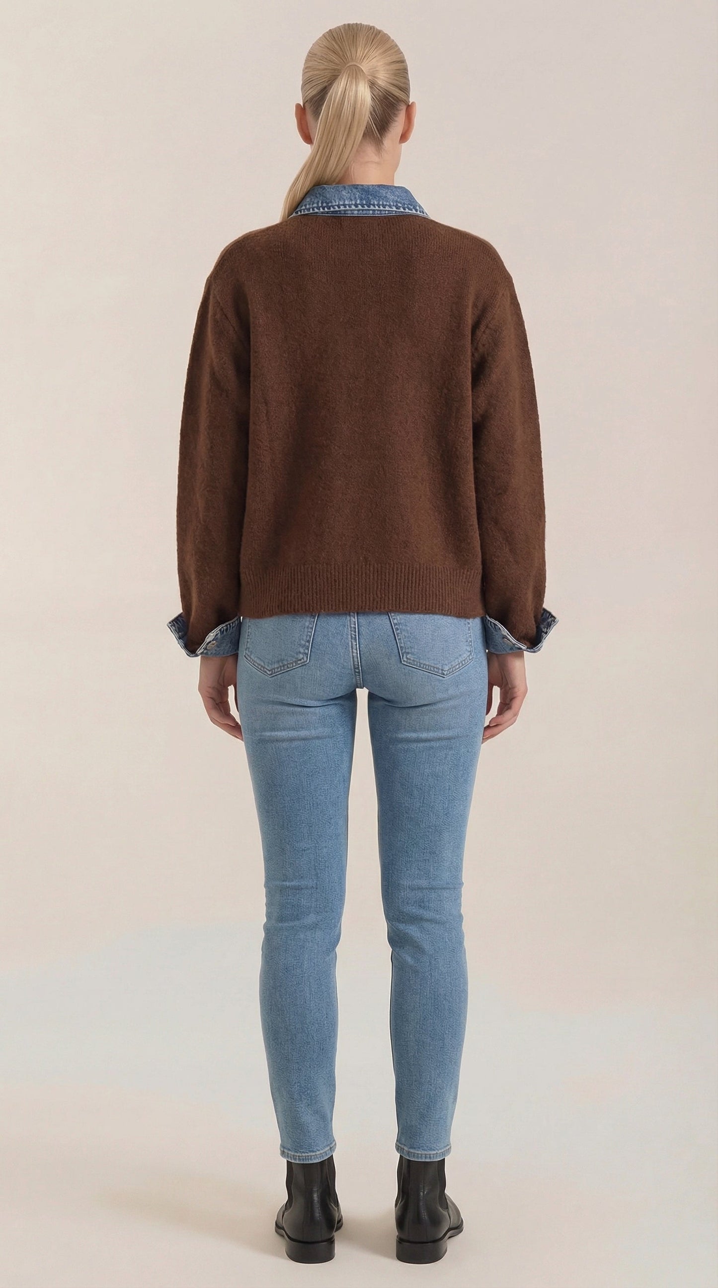 Cárdigan Jody de Punto con Cuello Denim